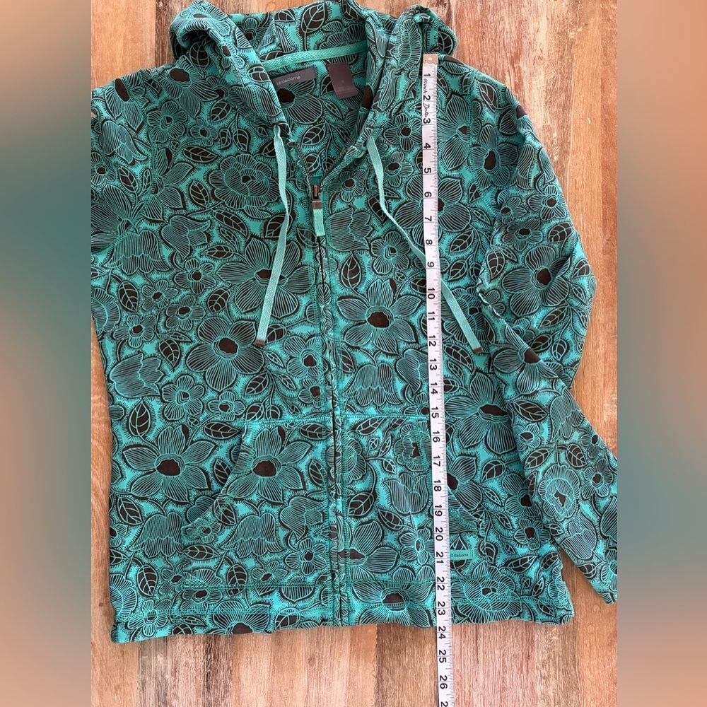 Liz Claiborne Teal and Brown Floral‎ Stretch Hoodie, Size Medium - Picture 5 of 13